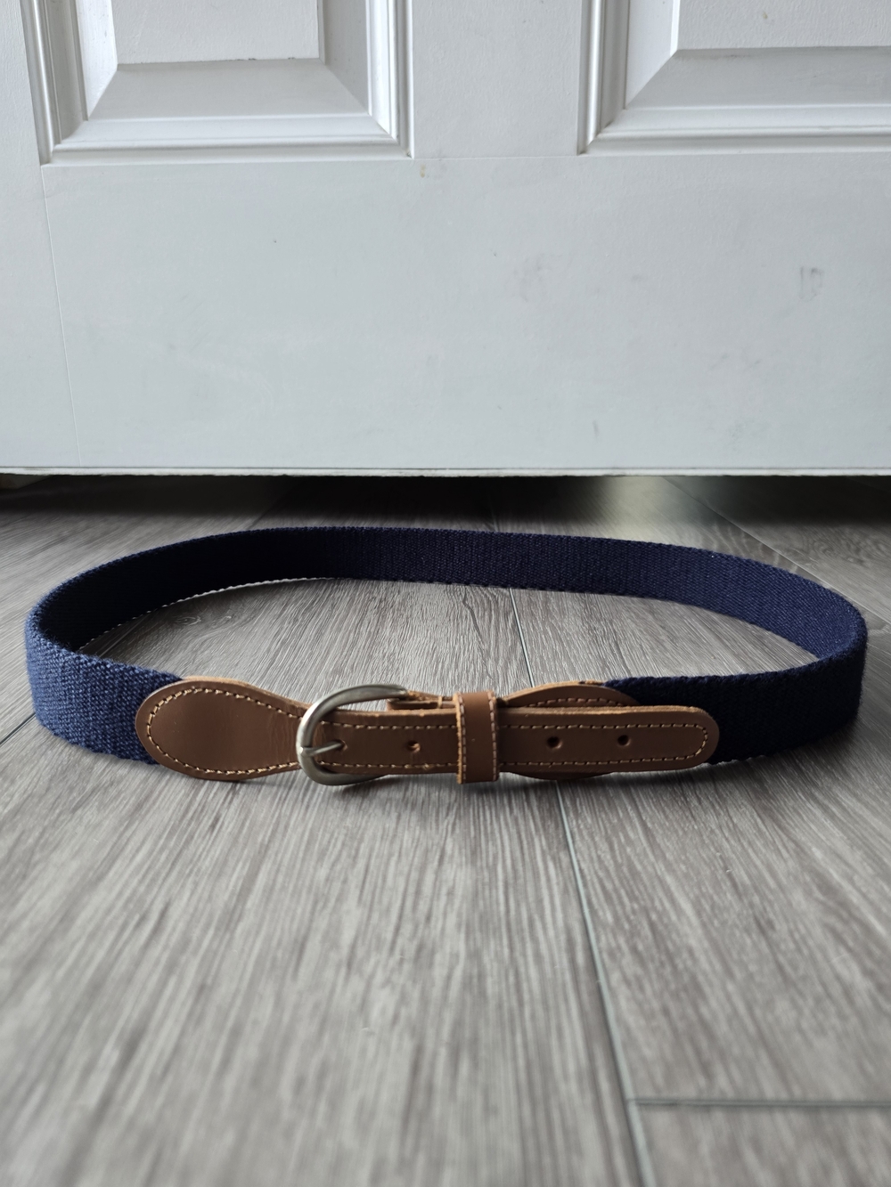 R&R Navy Surcingle Web Belt Top Grain Cowhide Leather Brass Made in USA Sz 38
